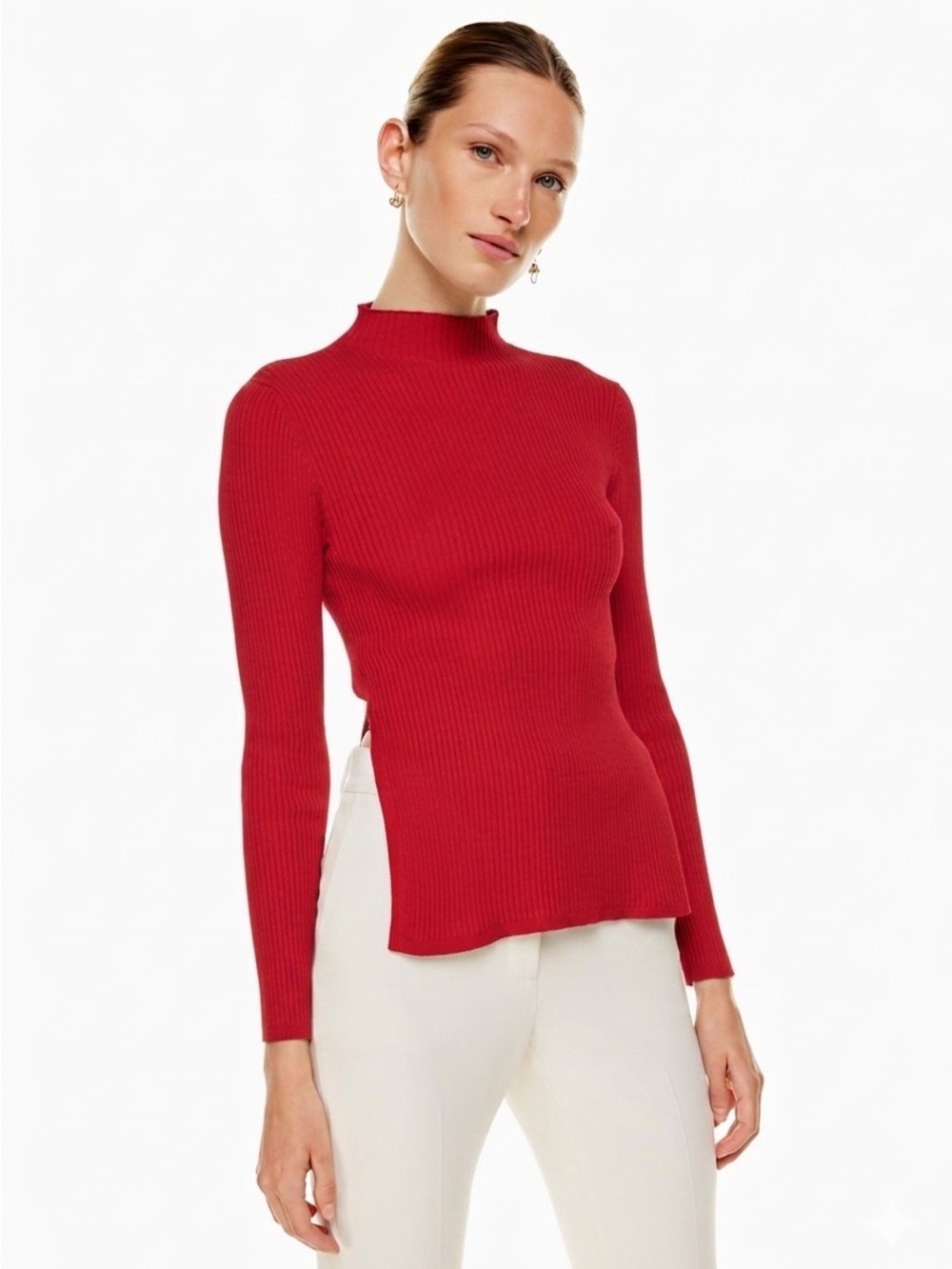 Babaton Sculpt Knit Tie-Back Longsleeve Red Size Medium Aritzia